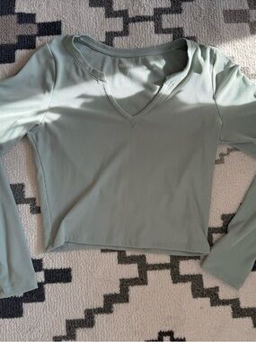 Hollister Light Sage Ribbed V-Neck Long Sleeve Top